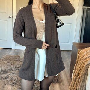 Magaschoni Cashmere Cardigan Brown Open Front Soft Luxury Jacket Quiet Luxury M